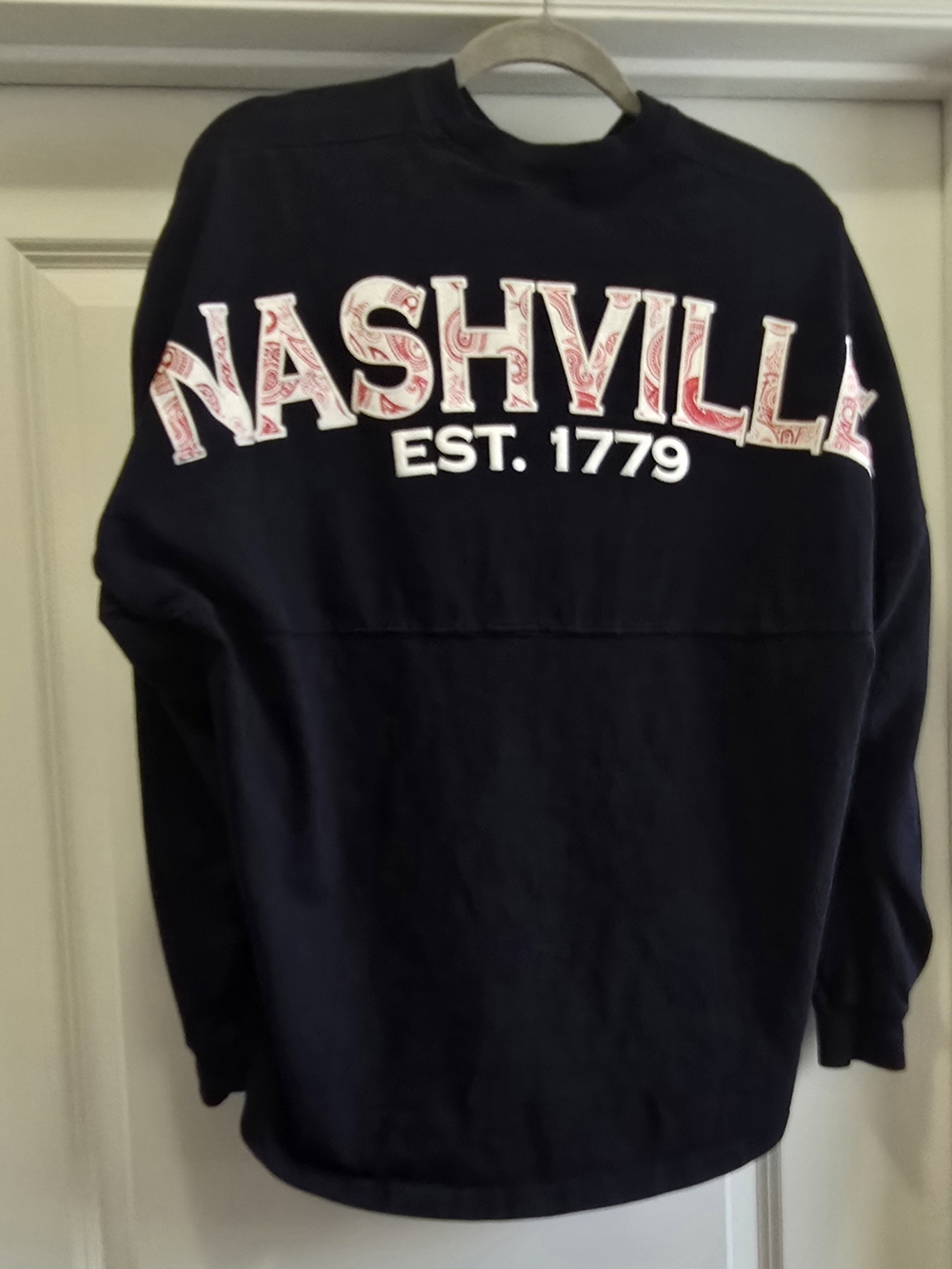 Spirit Jersey Nashville Est 1779 Graphic Long Sleeve Shirt Navy Blue Size M